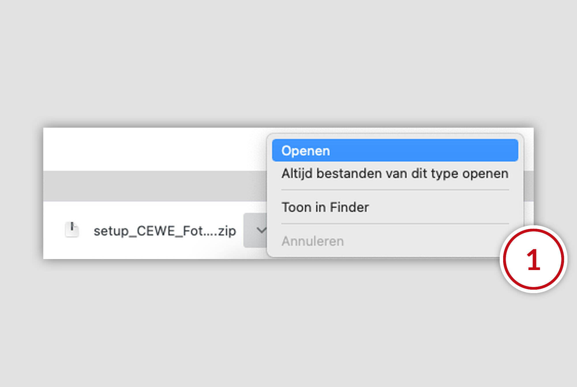 Screenshot van computerscherm met dropdownmenu en opties om bestanden te openen.