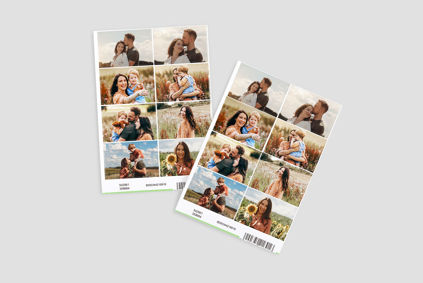 Twee CEWE-fotoboeken met vrolijke familiefoto's in een natuurlijke omgeving