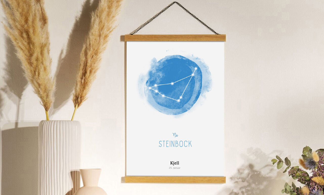Minimalistisch wanddecor met blauwe sterrenbeeld Steenbok.