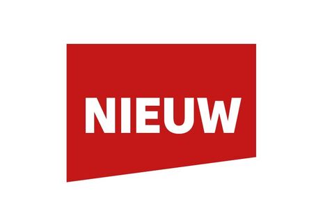  Rood logo met het woord 'NIEUW' in wit, symboliseert nieuwigheid. 