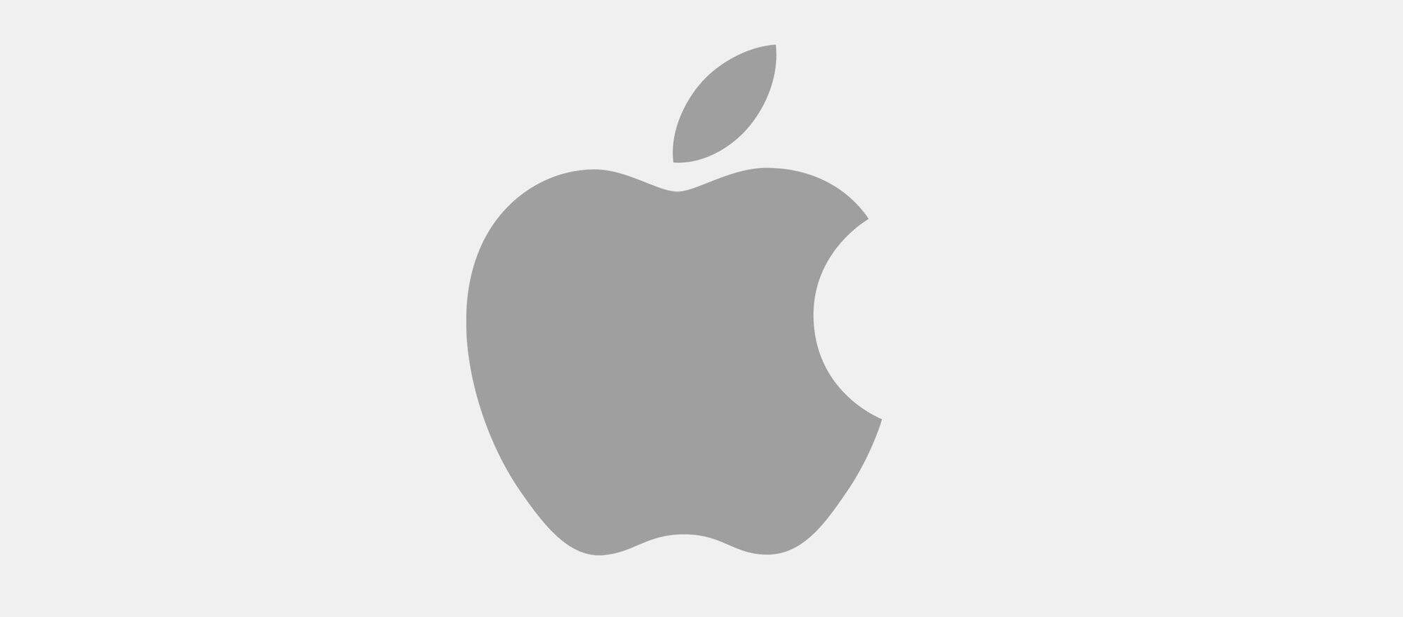Het iconische grijze Apple-logo met een hapje uit de appel. Sterk in technologie.