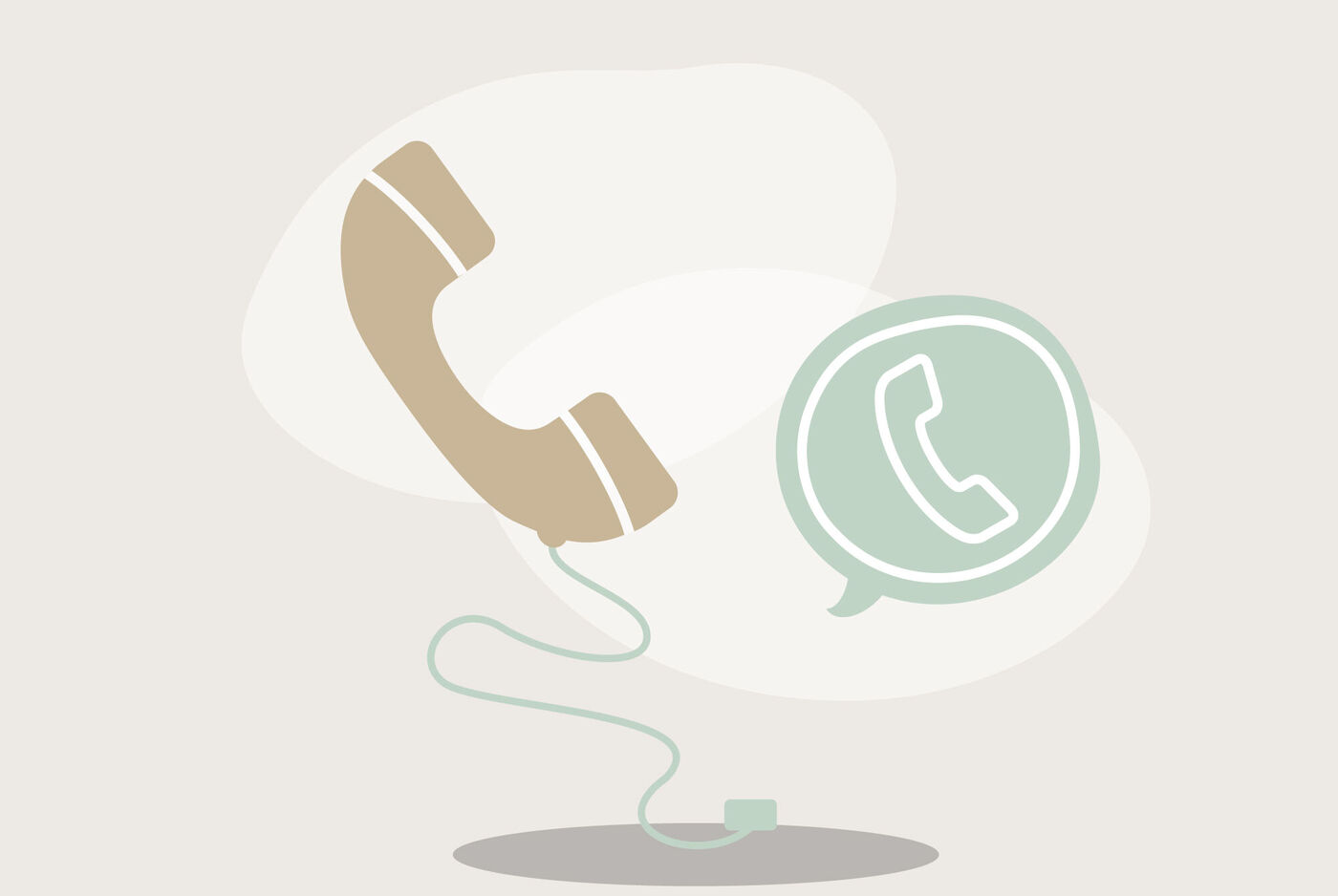 Bruine telefoonhoorn met groen belsymbool