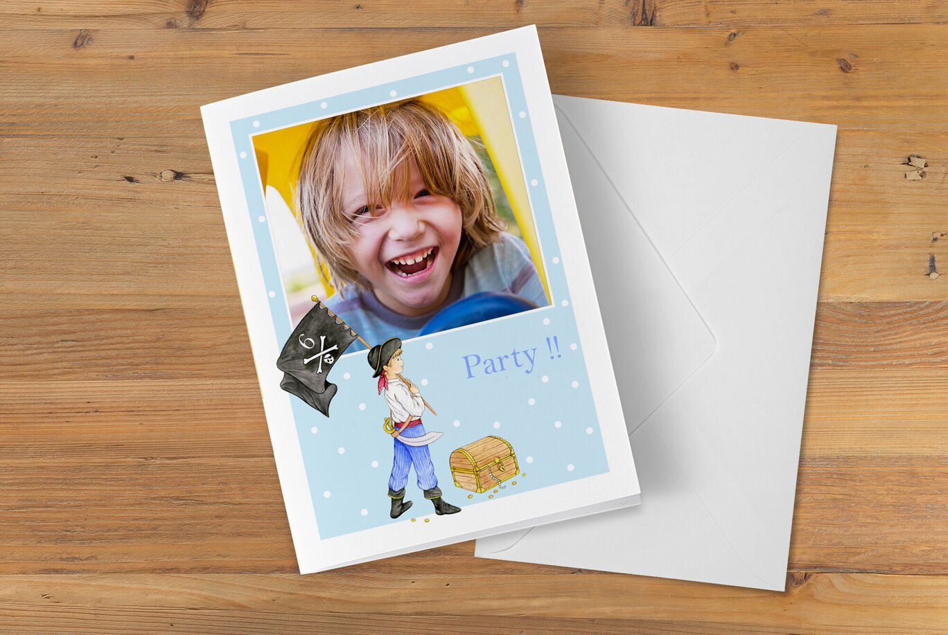 Uitnodigingskaart voor een kinderfeestje met een piratenthema