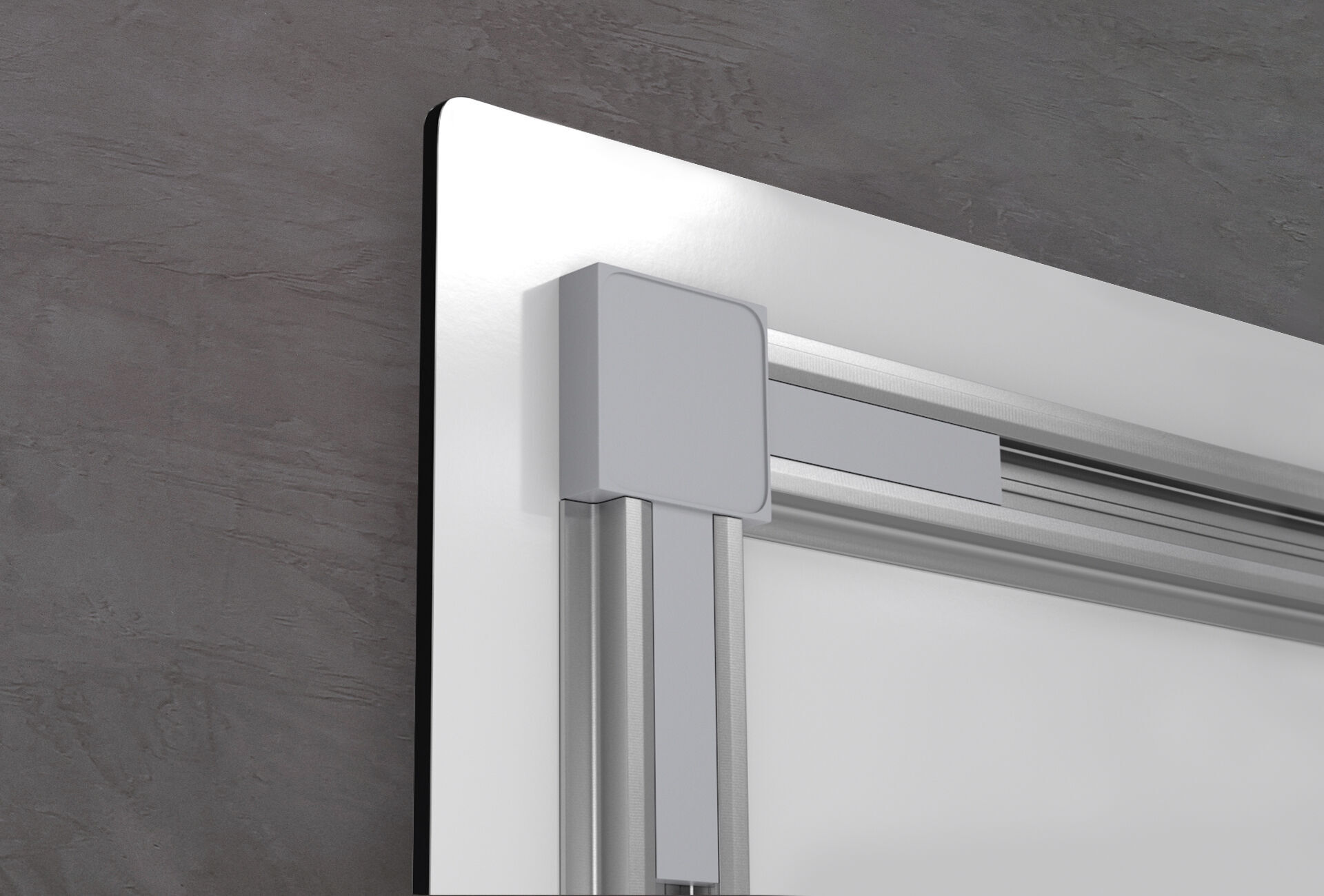 Detailweergave van een moderne douchedeur met minimalistische handgrepen