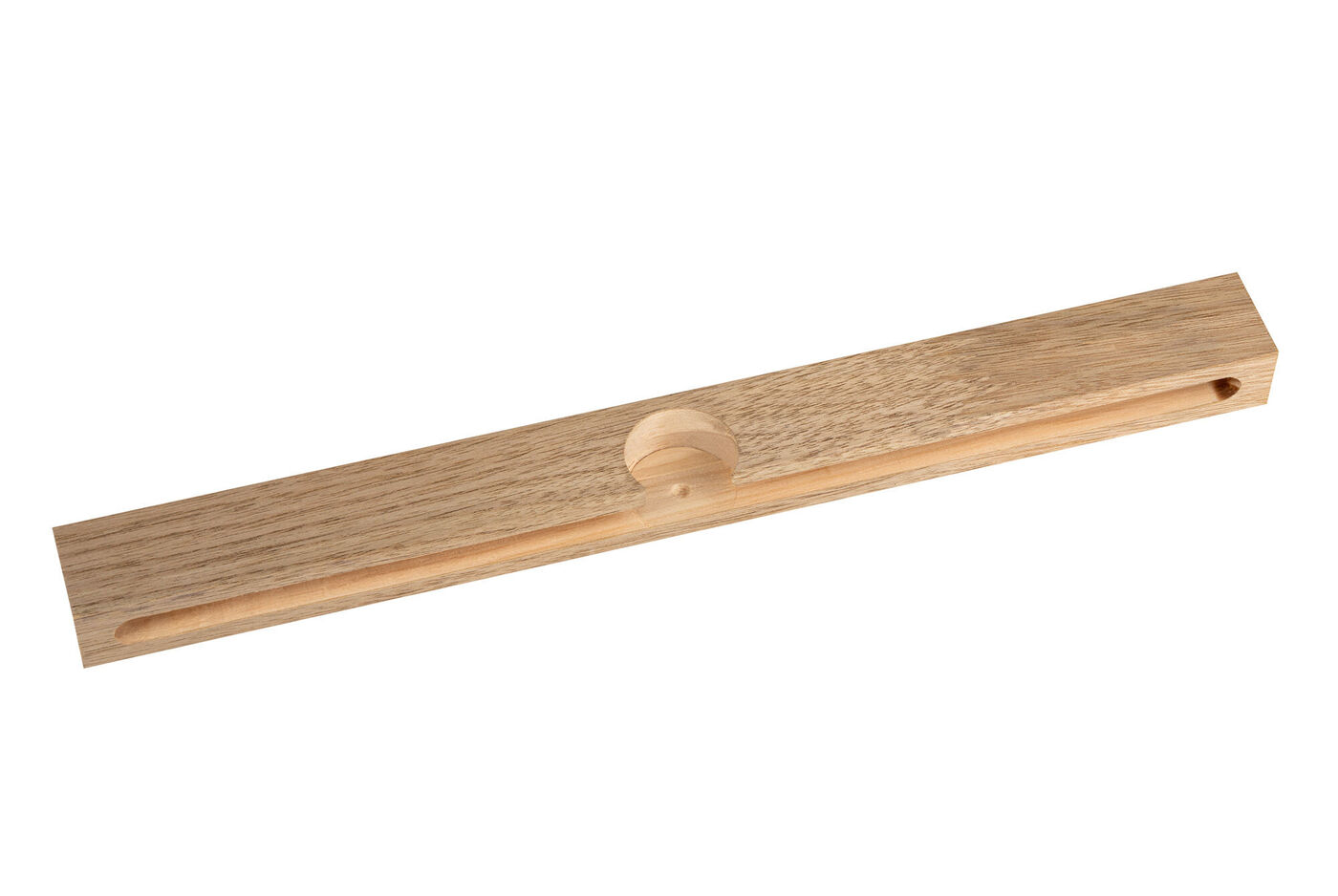 Houten liniaal met een ronde uitsparing voor nauwkeurige metingen